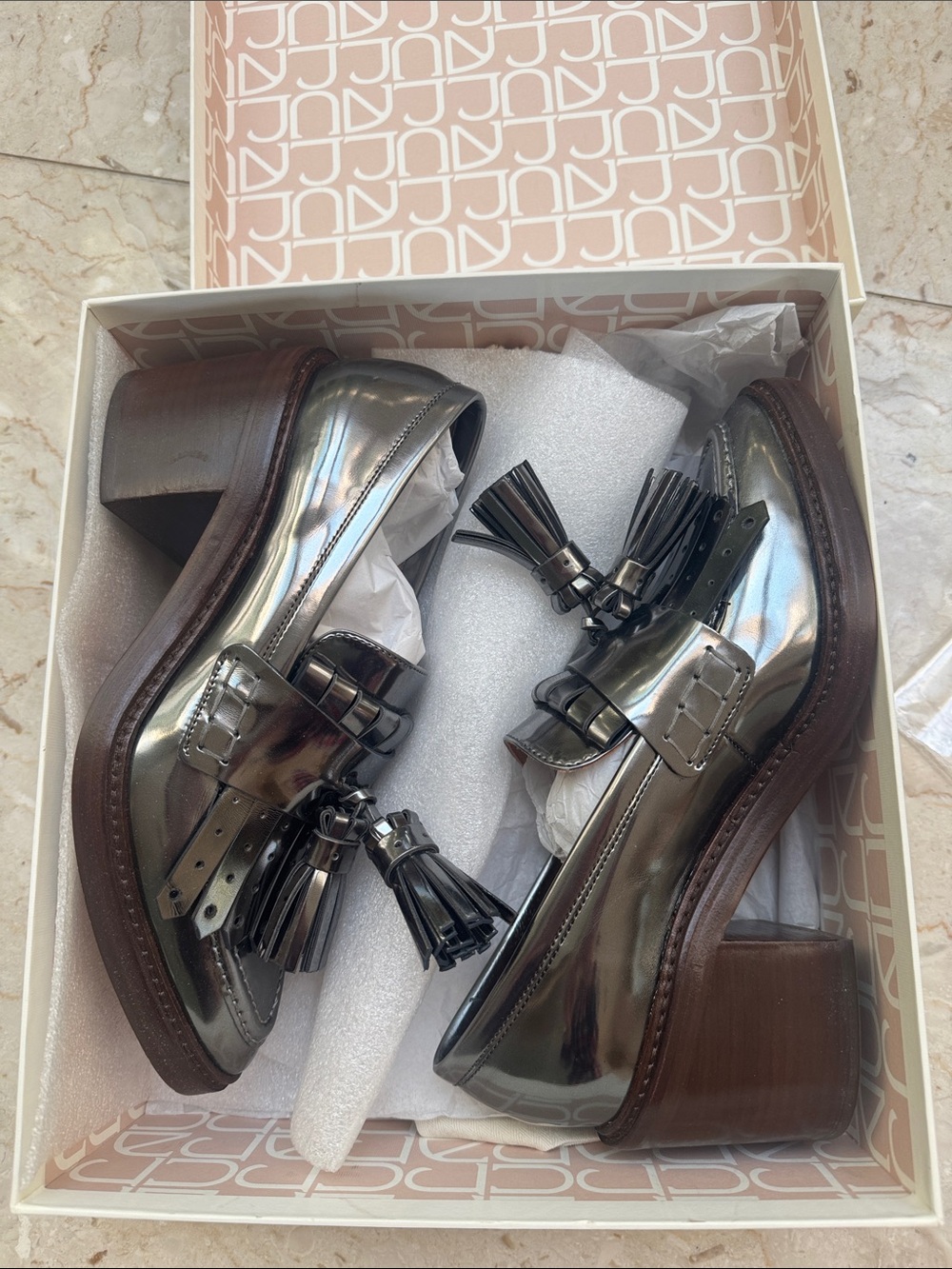 Ulla Johnson Metallic Silver Tassel Loafers